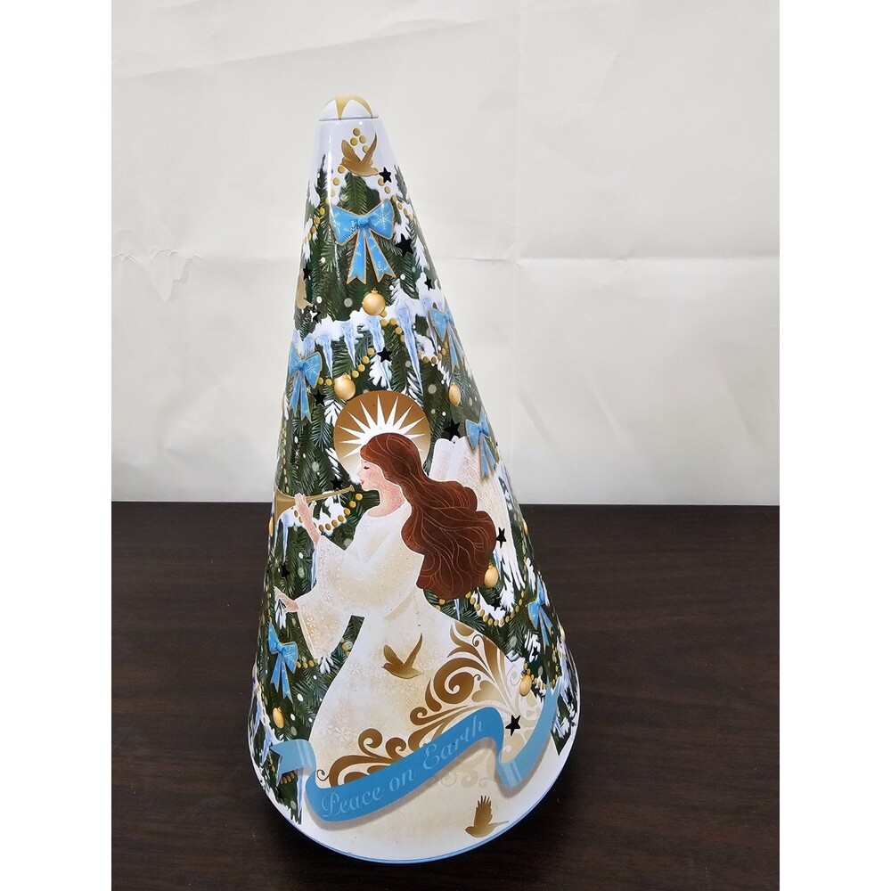 Cheryl’s Peace on Earth Embossed Cookie Tin Tree Angel Tealight Holder Holiday